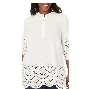 Foxcroft Bailey Embroidered Scallop Popover Tunic in White at Nordstrom Sz 16
